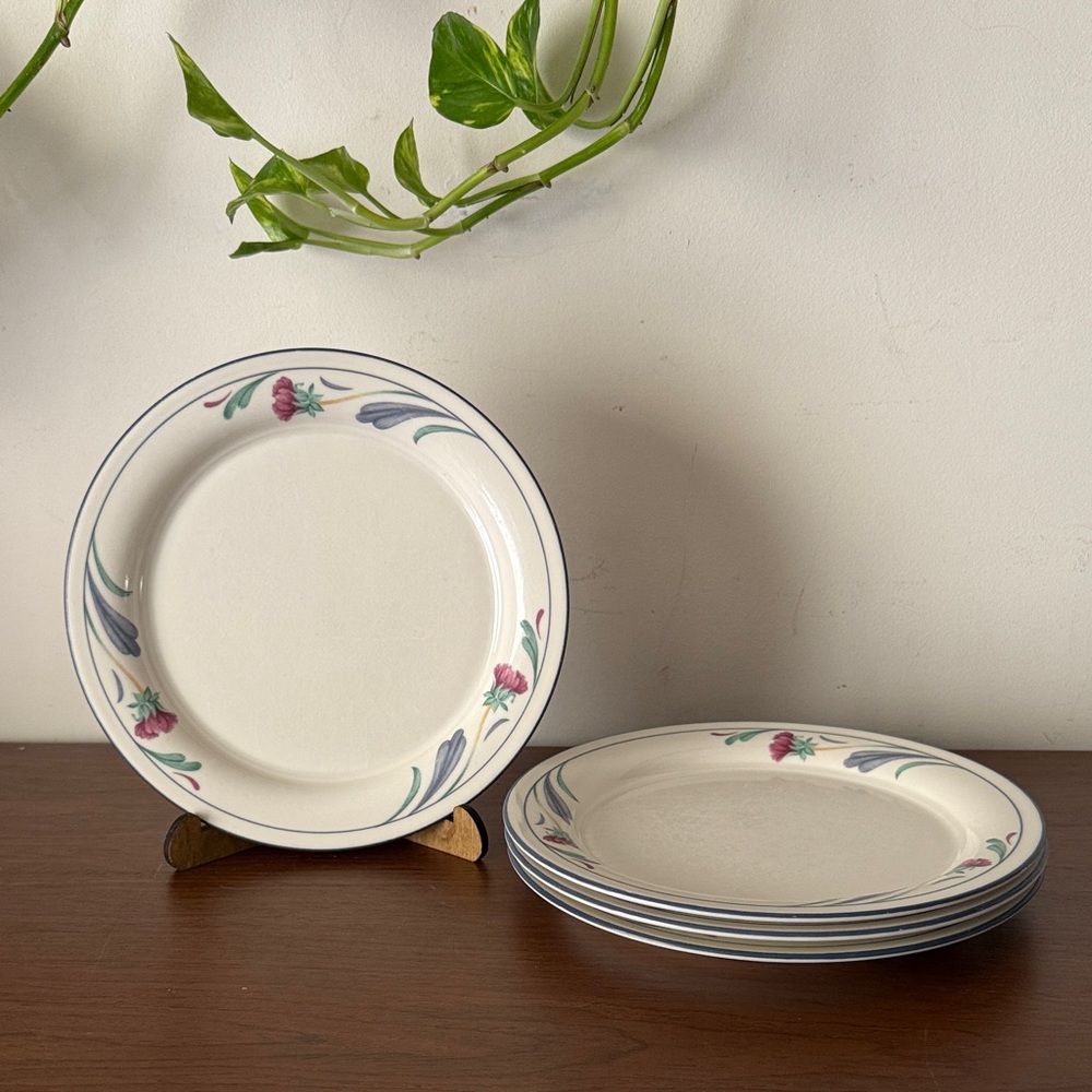 Lenox Poppies On Blue Salad Plates 8 1/2 in Set of 4